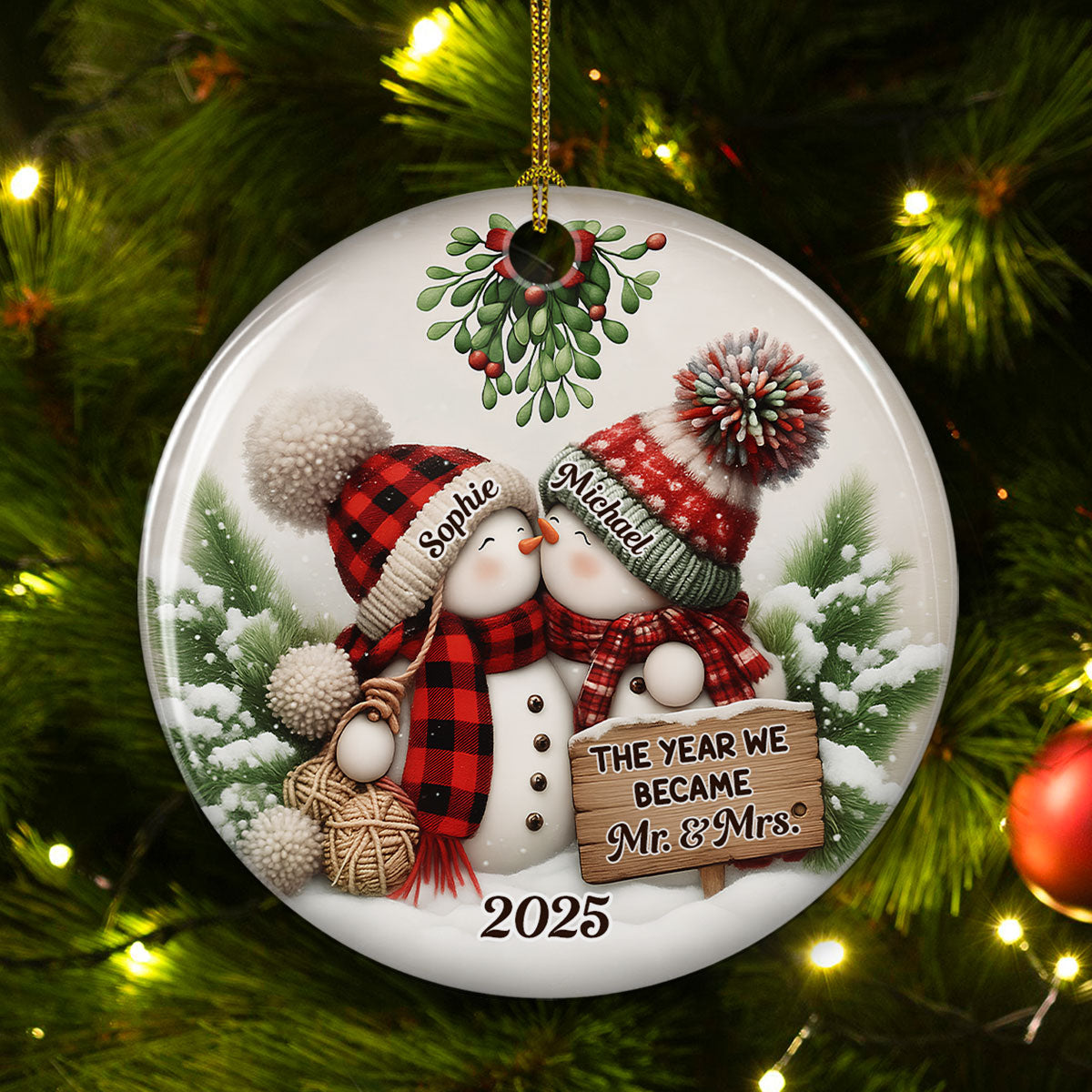 Merry And Bright Together - Personalized Custom Ceramic Ornament