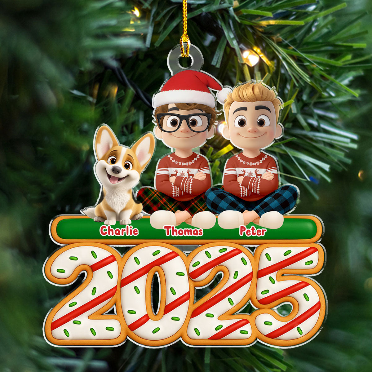 Couple And Dog Tree Cake - Personalized Custom Acrylic Ornament
