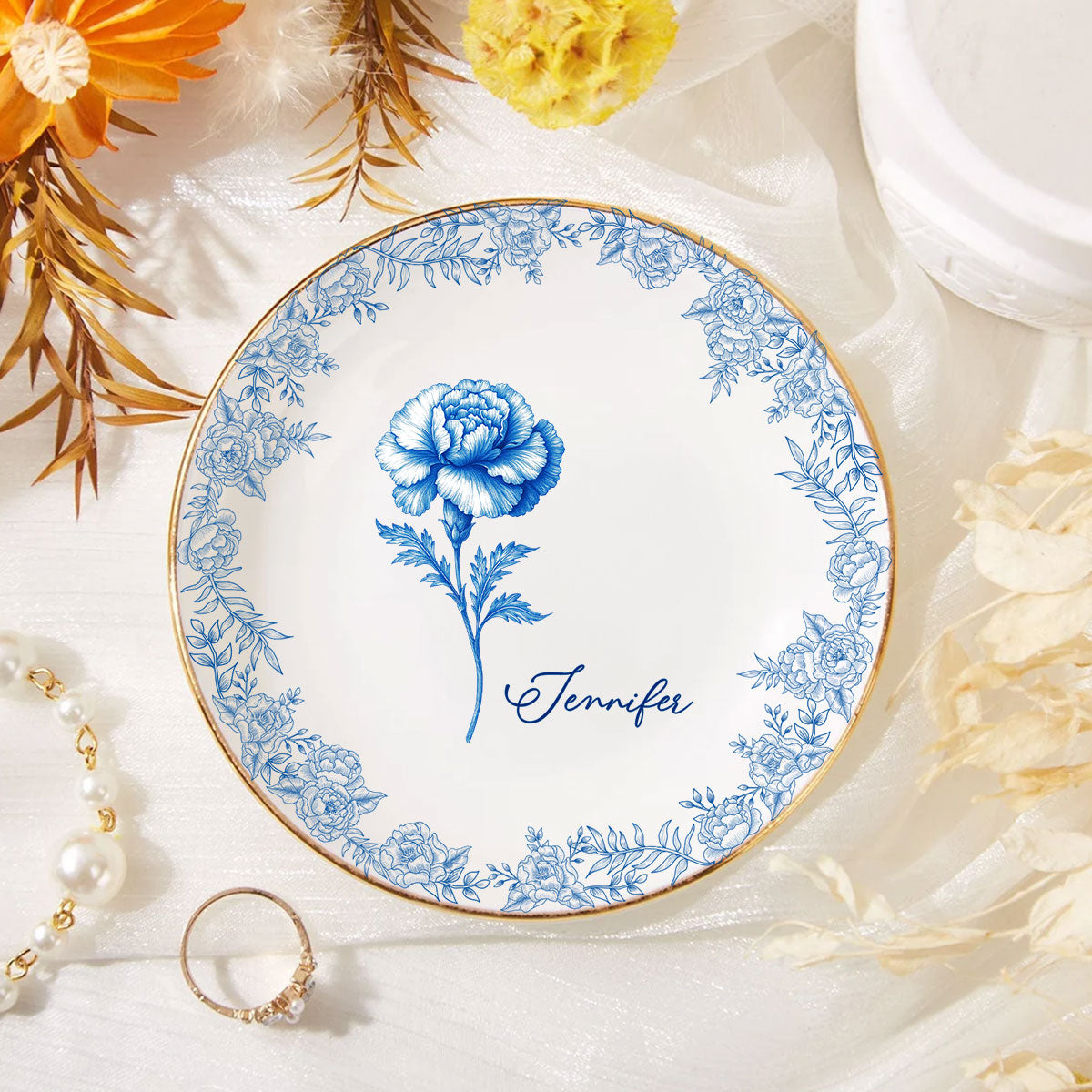 Friends Are Flowers That Never Fade Toile - Personalized Custom Jewelry Dish