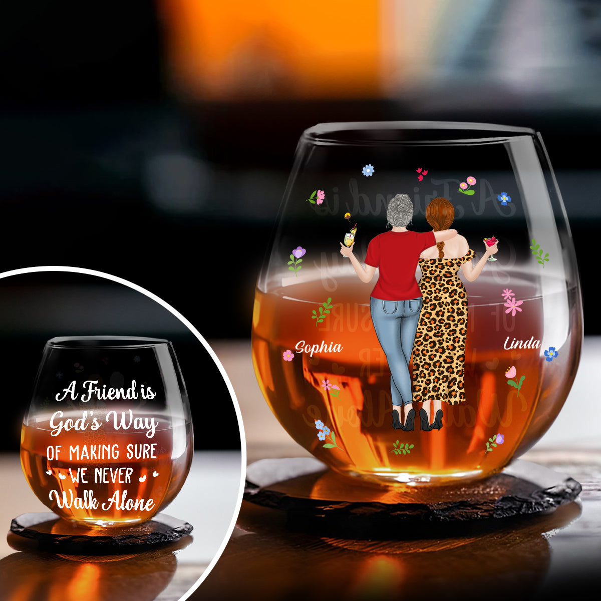 We Never Walk Alone - Personalized Custom Wine Glass