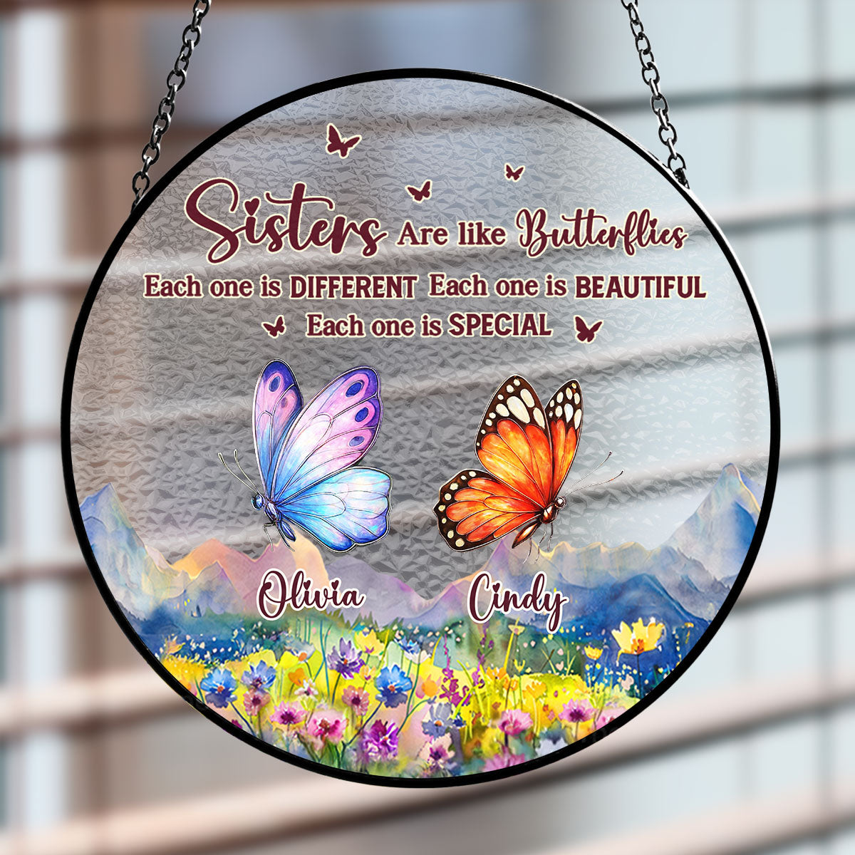 Sisters Are Like Butterflies - Personalized Custom Window Hanging Suncatcher