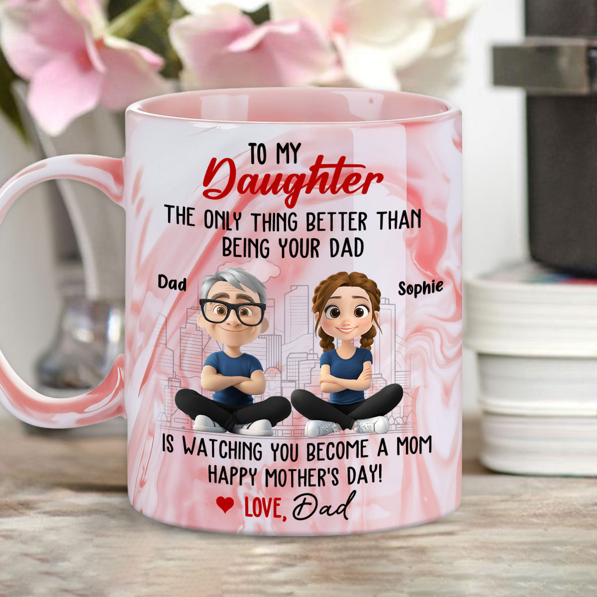 Being Your Dad Is Wonderful - Personalized Custom Pink Marble Mug