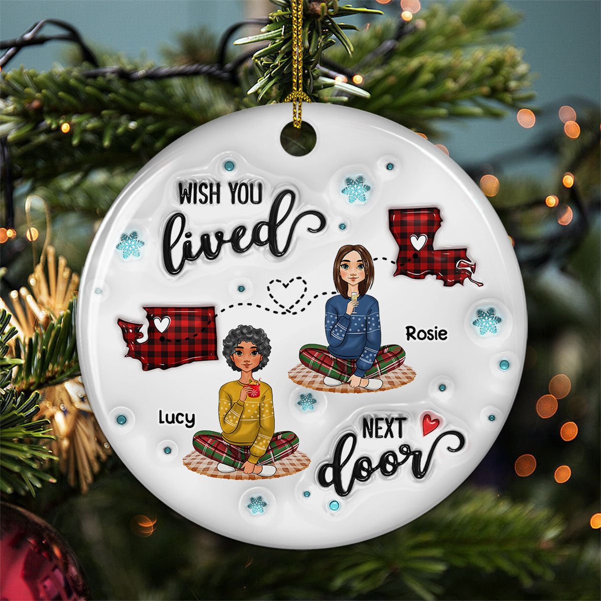 Long Distance Doll Besties - Personalized Custom 3D Inflated Effect Ceramic Ornament