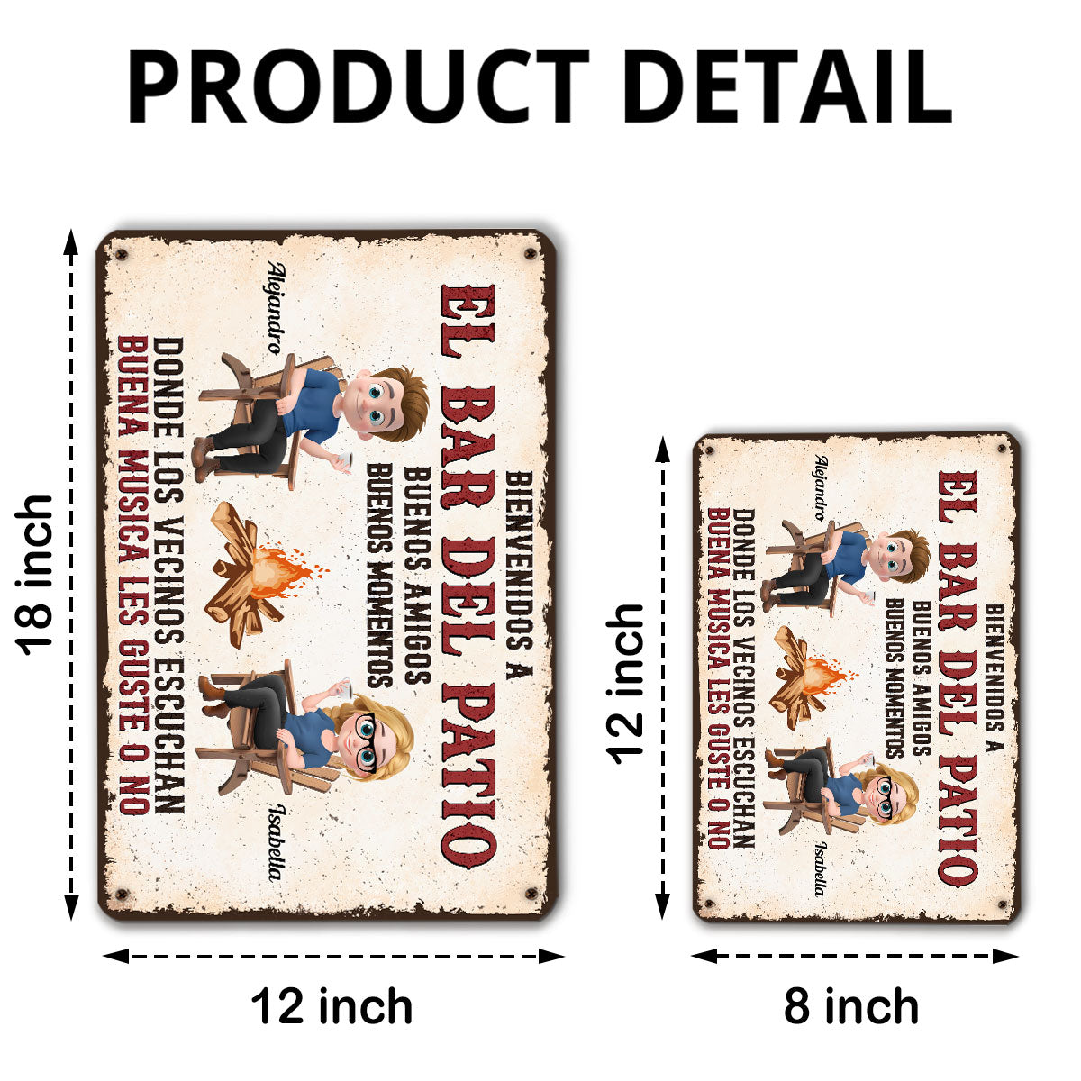 Parrillada en el patio y buena música â€?Letrero metálico personalizado