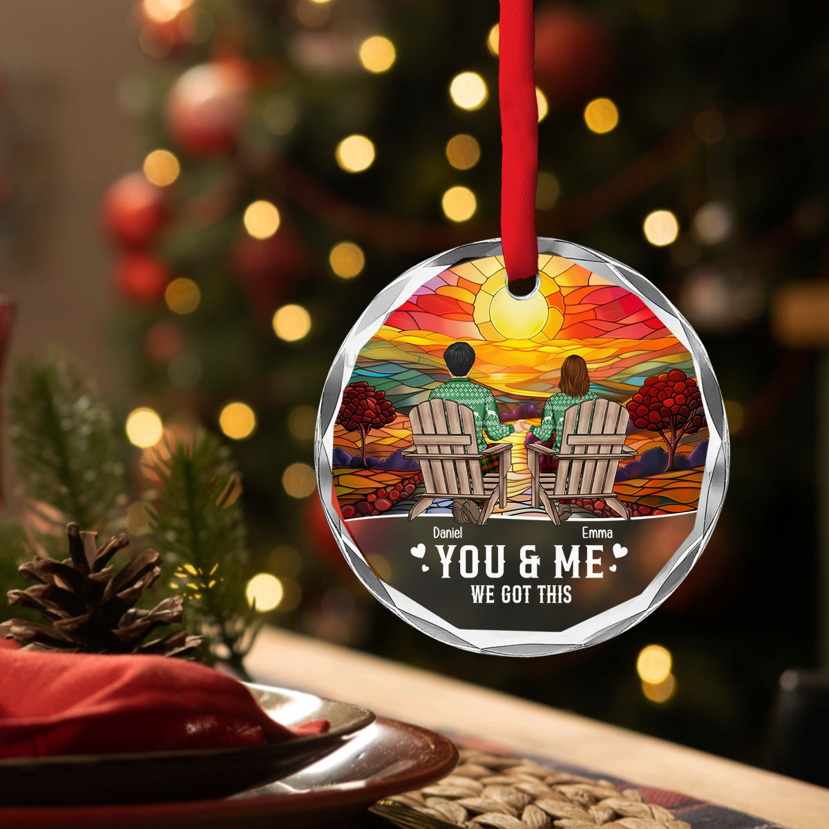 You And Me - Personalized Custom Glass Ornament