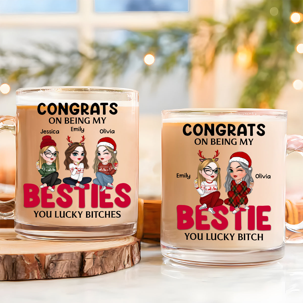 Congrats On Being My Bestie Merry Christmas - Personalized Custom Glass Mug