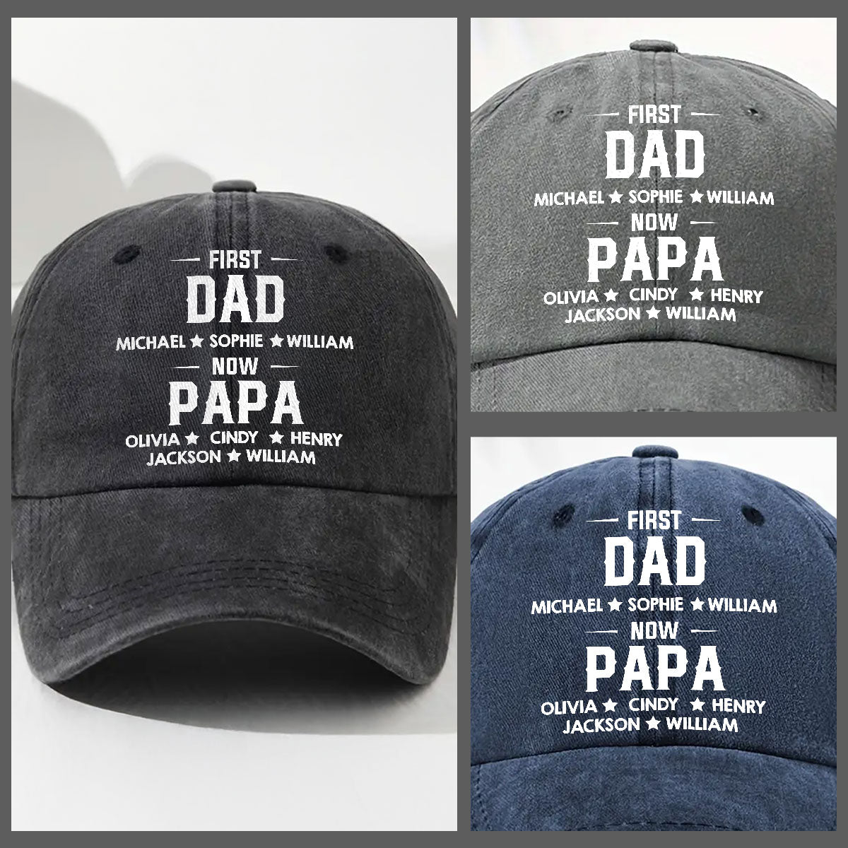 First Dad Now Grandpa - Personalized Custom Vintage Washed Denim Cap