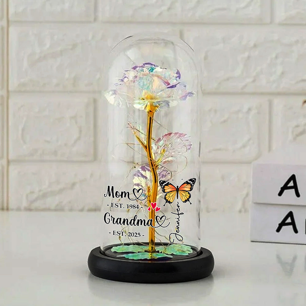 First Mom Now Grandma - Personalized Custom Sparkly Rose