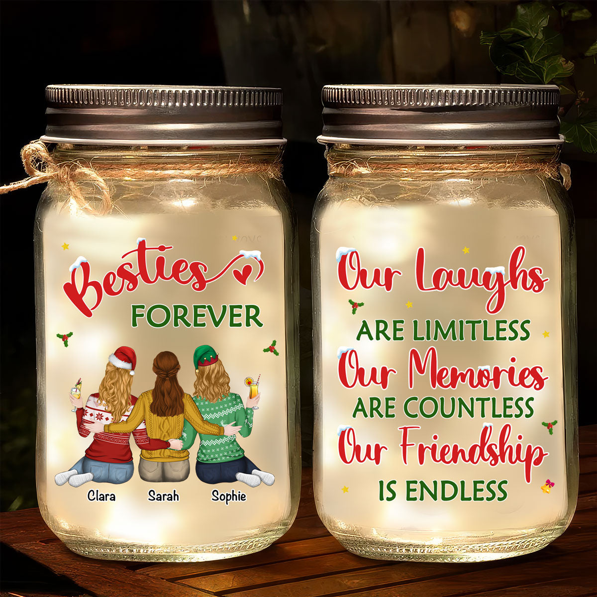 Our Friendship Christmas - Personalized Custom Mason Jar Light