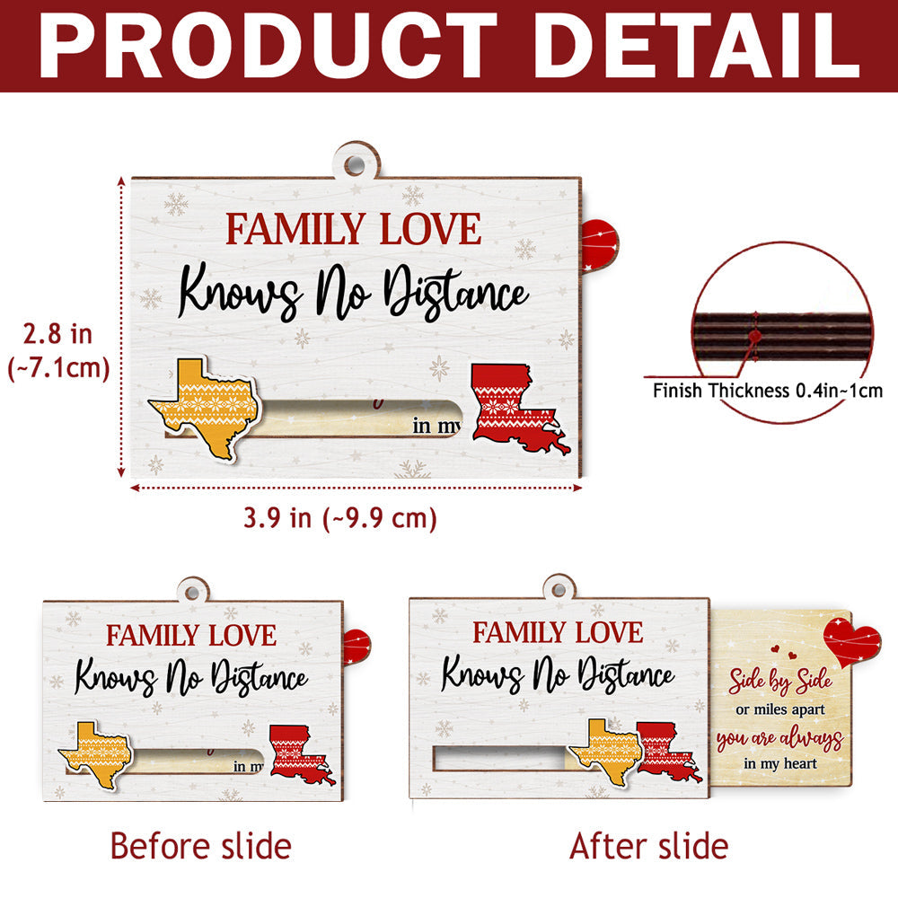 Family Love Knows No Distance - Personalized Custom Slide Ornament