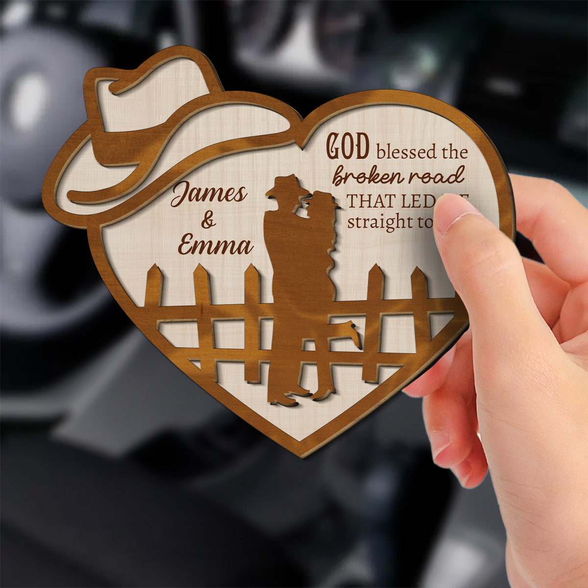 God Blessed The Broken Road - Personalized Custom Car Visor Clip