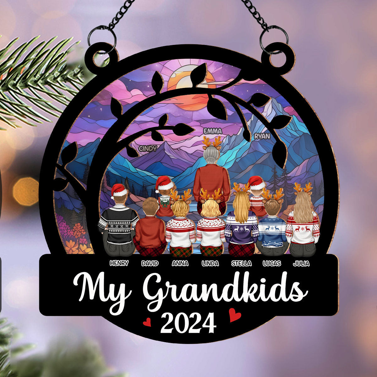 Cute Grandkids Christmas - Personalized Custom Suncatcher Ornament