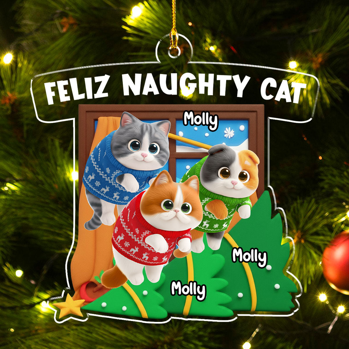 Santa Define Cat Naughty Cartoon - Personalized Custom Acrylic Ornament