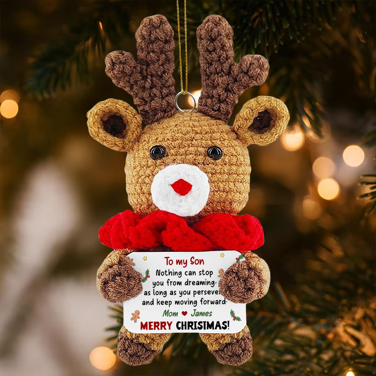 Keep Moving Forward - Personalized Custom Deer Crocheted Ornament