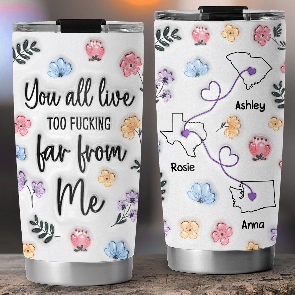 Miles Apart But Hearts Close - Personalized Custom 3D Inflated Effect Tumbler