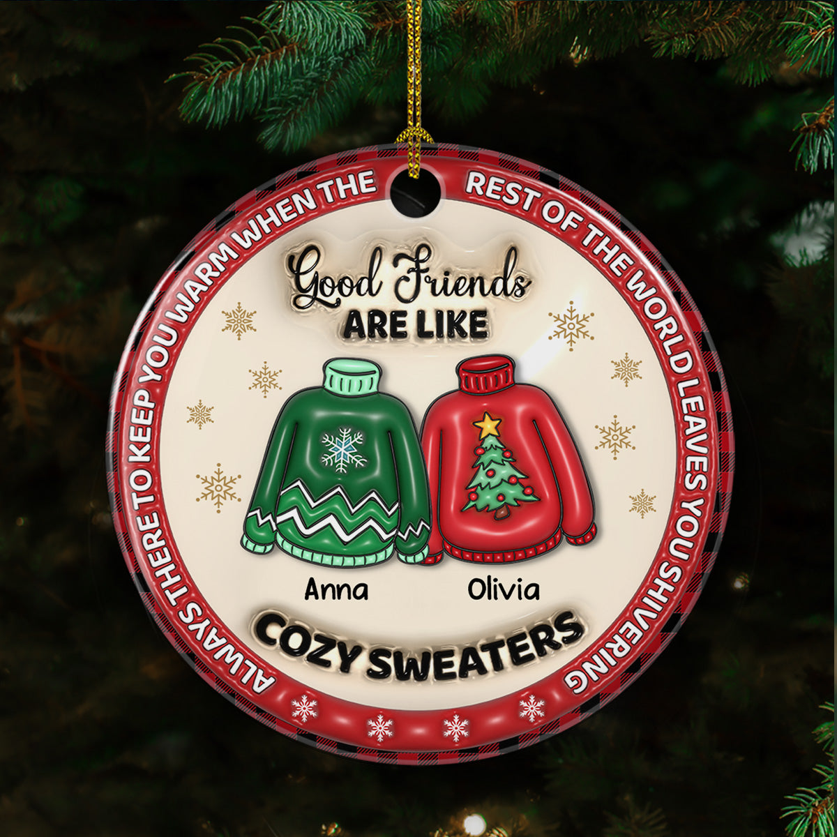 Bestie Like Cozy Sweaters - Personalized Custom 3D Inflated Effect Ceramic Ornament