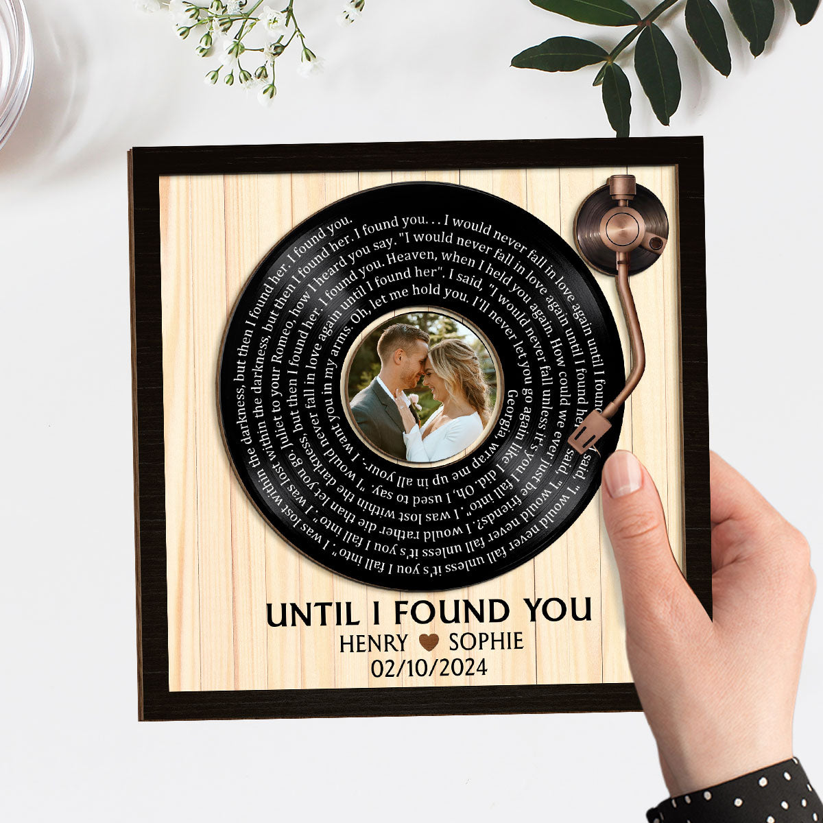 Custom Spiral Song Lyrics And Couple Photo - Personalized Custom Wooden Plaque