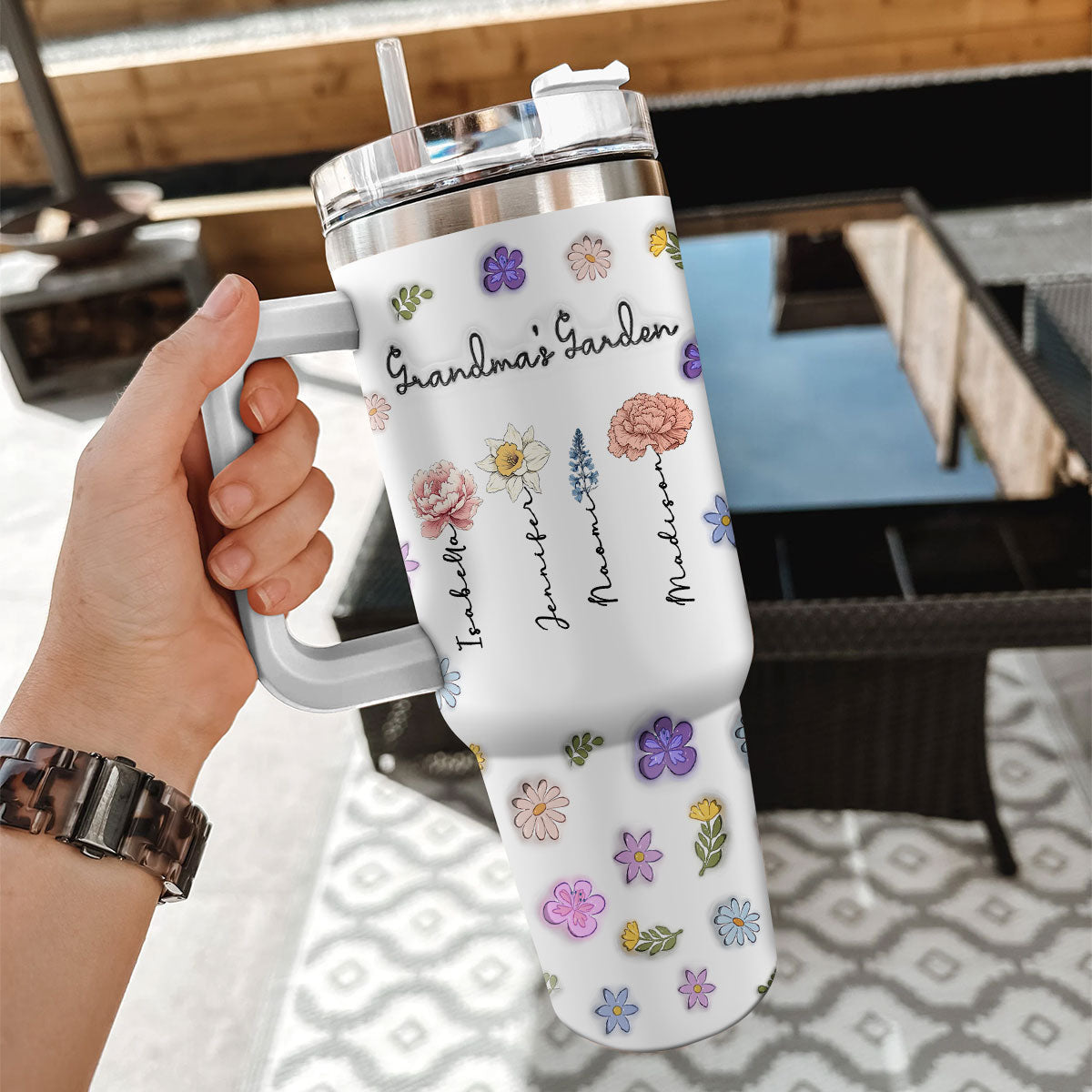 Grandma Your Love Is Always In Bloom - Personalized Custom 3D Inflated Effect Printed 40 Oz Tumbler
