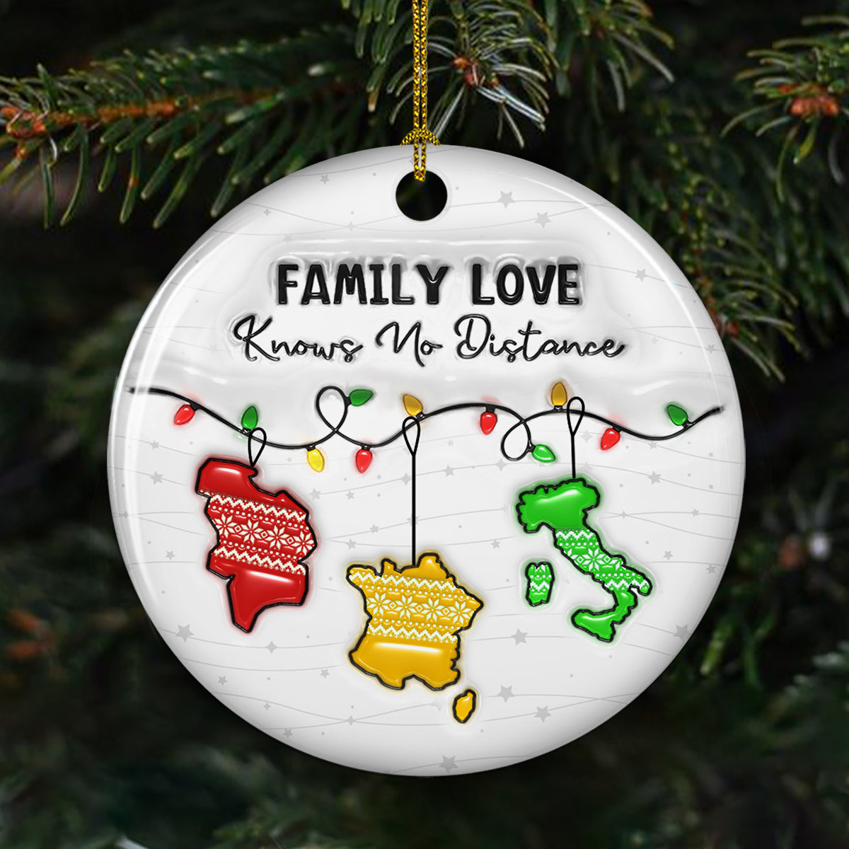 Family Love Knows No Distance EU Countries Version - Personalized Custom 3D Inflated Effect Ceramic Ornament