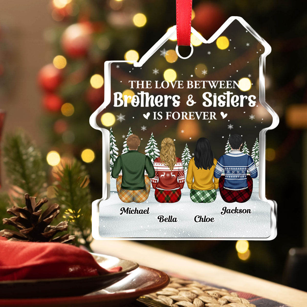 Sibling Love Is Forever - Personalized Custom House Shaped Glass Ornament