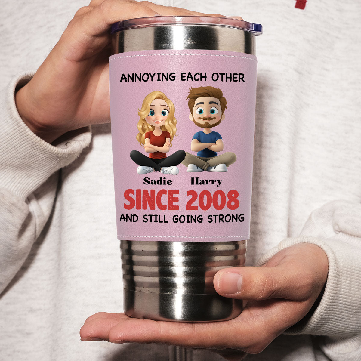 Together Forever  - Personalized Custom Pink Leather Tumbler