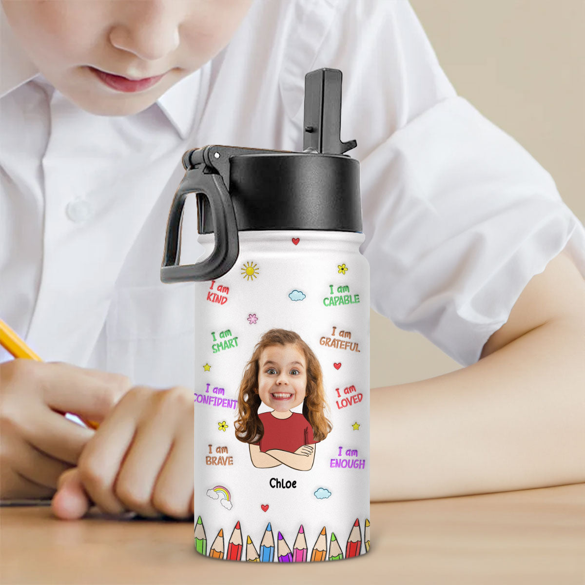 Little Sunshine - Personalized Custom 3D Inflated Effect Kids Water Bottle