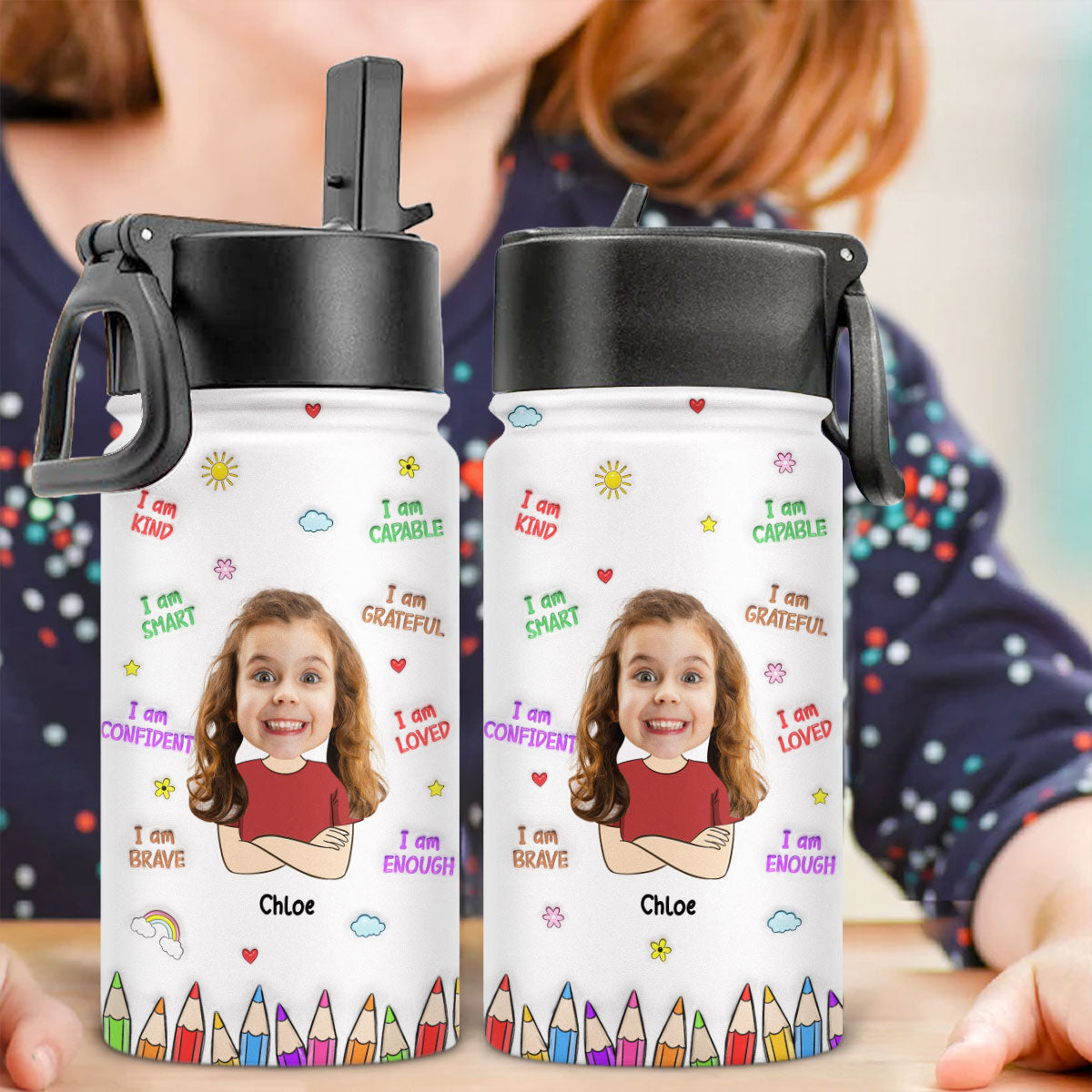 Little Sunshine - Personalized Custom 3D Inflated Effect Kids Water Bottle