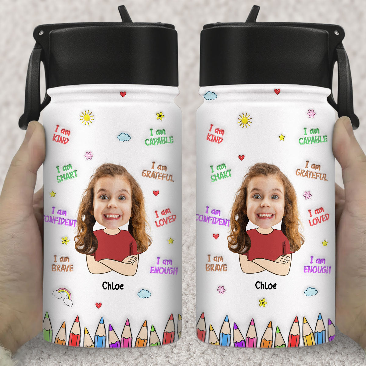 Little Sunshine - Personalized Custom 3D Inflated Effect Kids Water Bottle