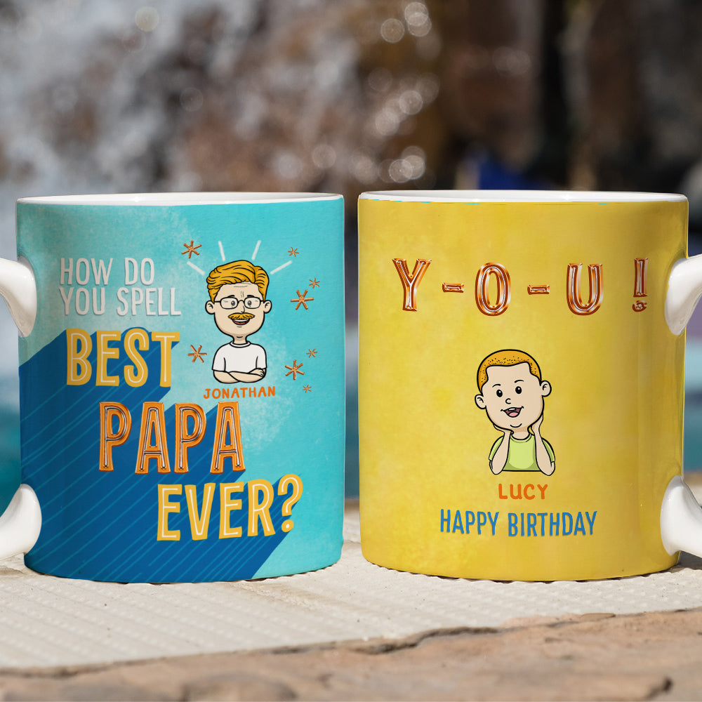 How To Spell Best Grandpa Ever  - Personalized Custom Coffee Mug