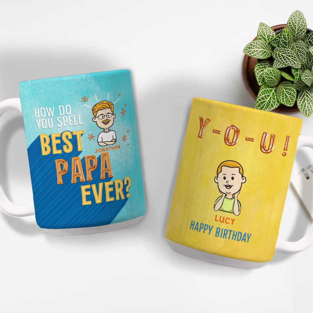 How To Spell Best Grandpa Ever  - Personalized Custom Coffee Mug
