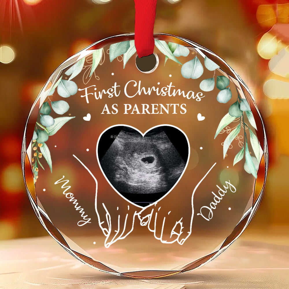 Custom Photo First Christmas As Parents - Personalized Custom Glass Ornament