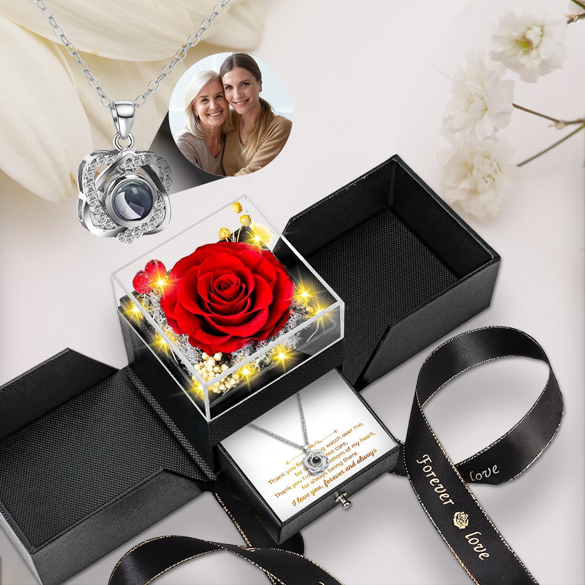 To My Mom - Personalized Custom Preserved Rose With Projection Necklace