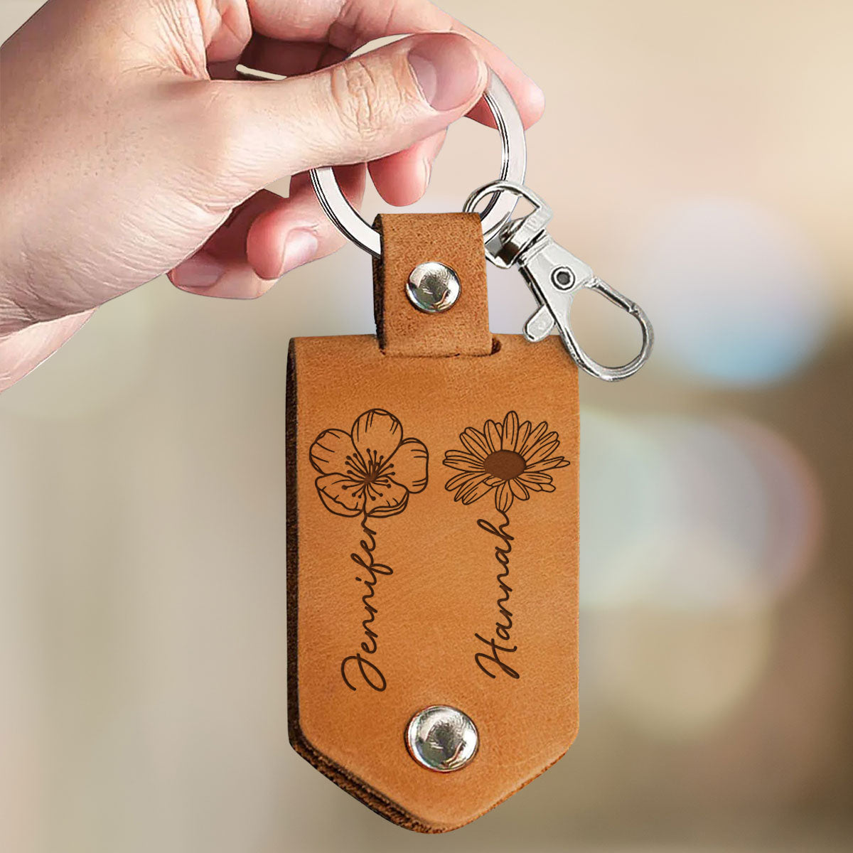 Sisters Are Flowers - Personalized Leather Photo Keychain
