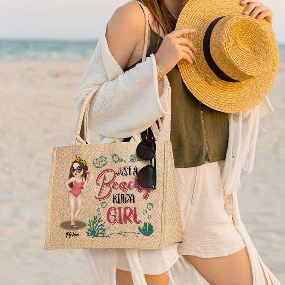A Beachy Kinda Girl - Personalized Custom Jute Tote Bag