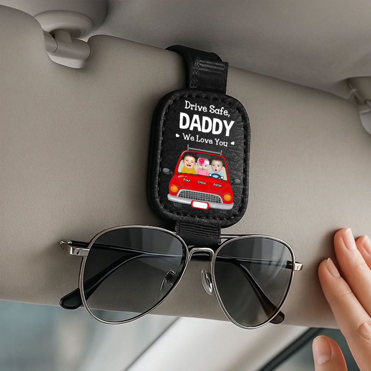 Drive Safe Dad Husband - Personalized Custom Sunglasses Holder For Car Visor