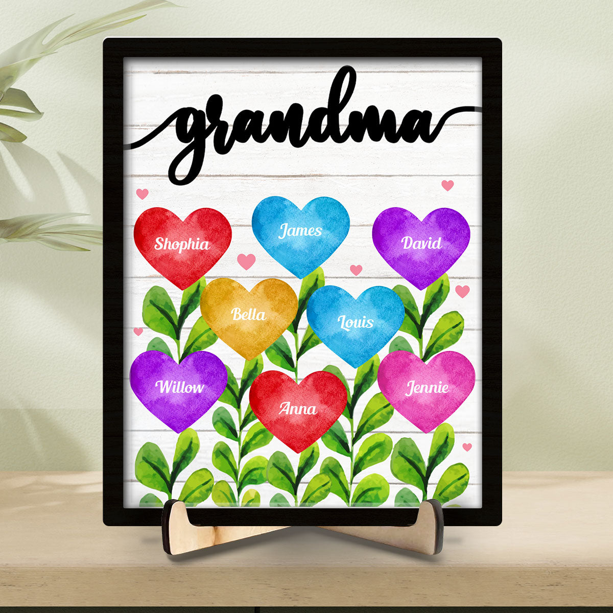 Grandma Mom Heart - Personalized Wooden Plaque