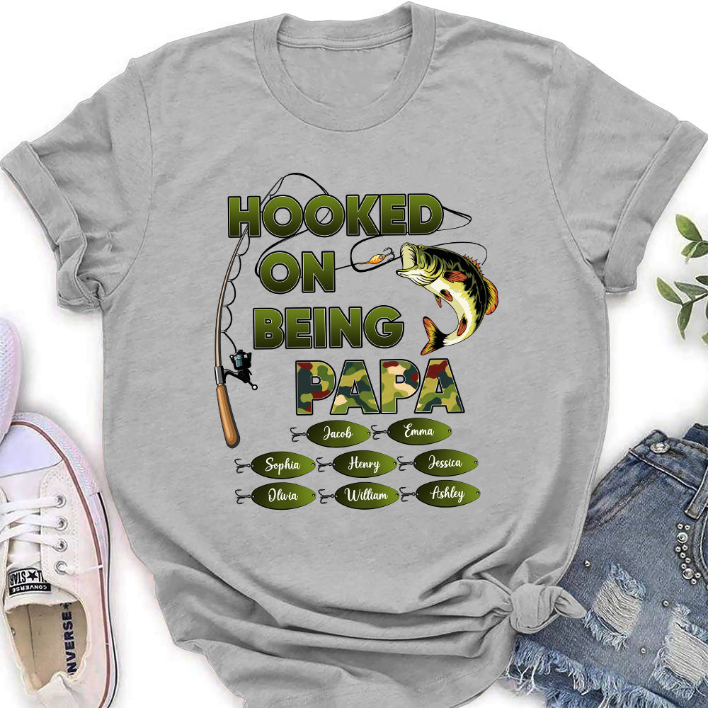Hooked On Being Grandpa Papa - Personalized Custom Shirt