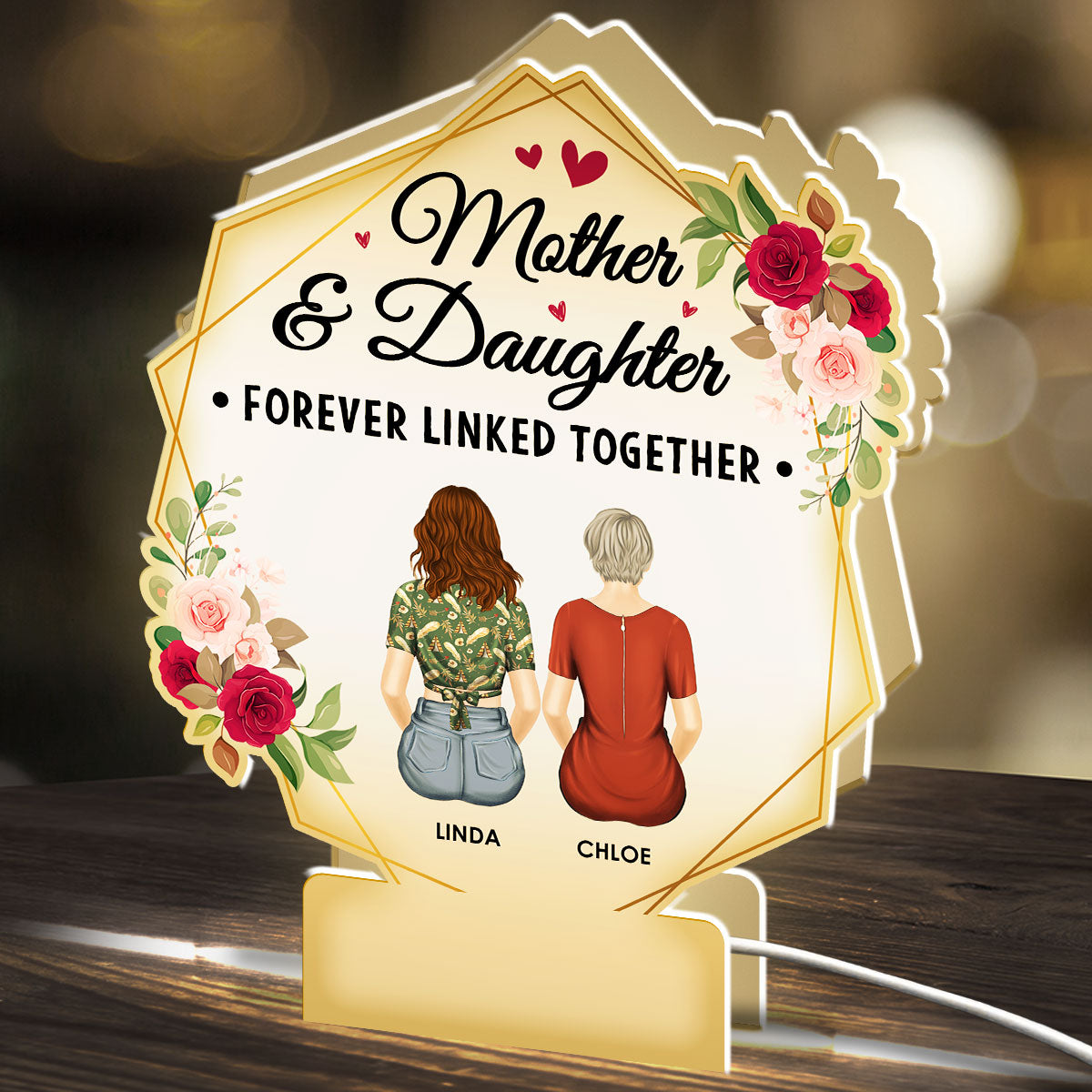 Mother And Daughters Forever Linked Together - Personalized Custom Light Box