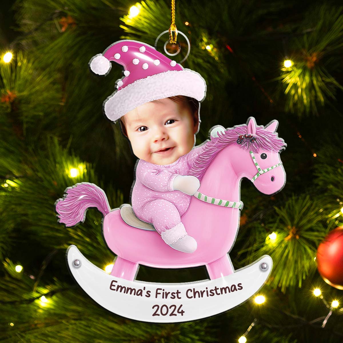 Custom Photo Baby 1st Christmas Rocking Horse - Personalized Custom Acrylic Ornament