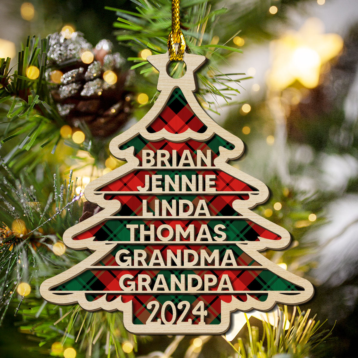 Family Name Christmas Tree - Personalized Custom 2-layered Wood Ornament