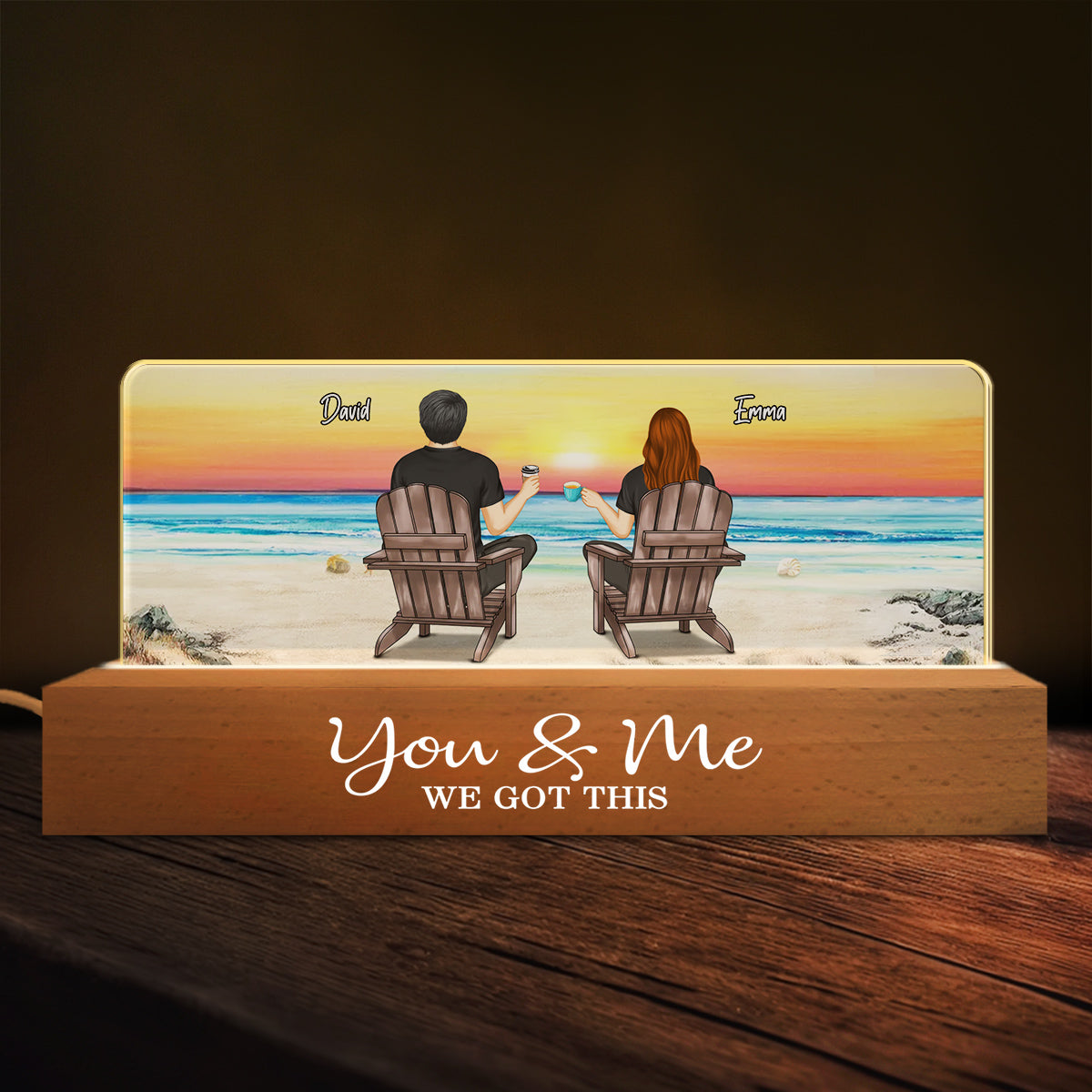 Couple Sitting At Beach - Personalized Custom Acrylic Letters 3D LED Night Light