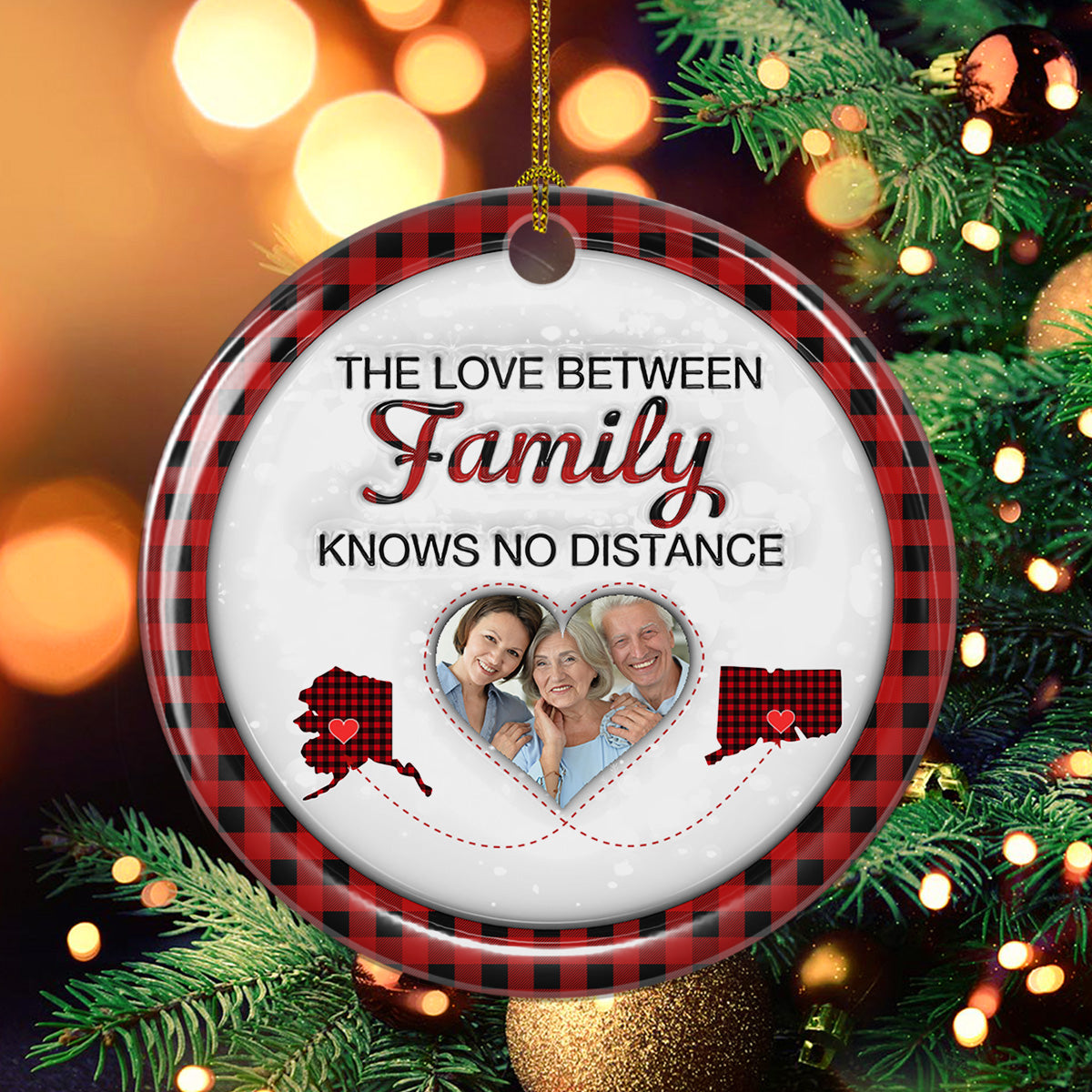 The Love Between Family Knows No Distance Version 2 - Personalized Custom 3D Inflated Effect Ceramic Ornament