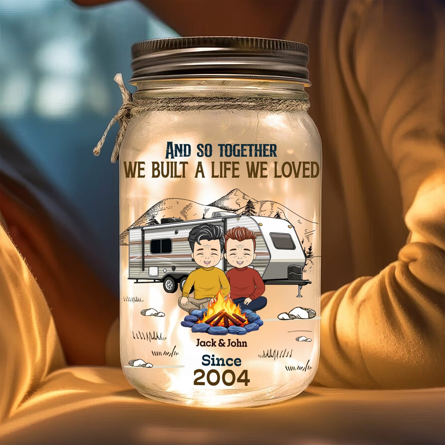 Adventuring Together - Personalized Custom Mason Jar Light