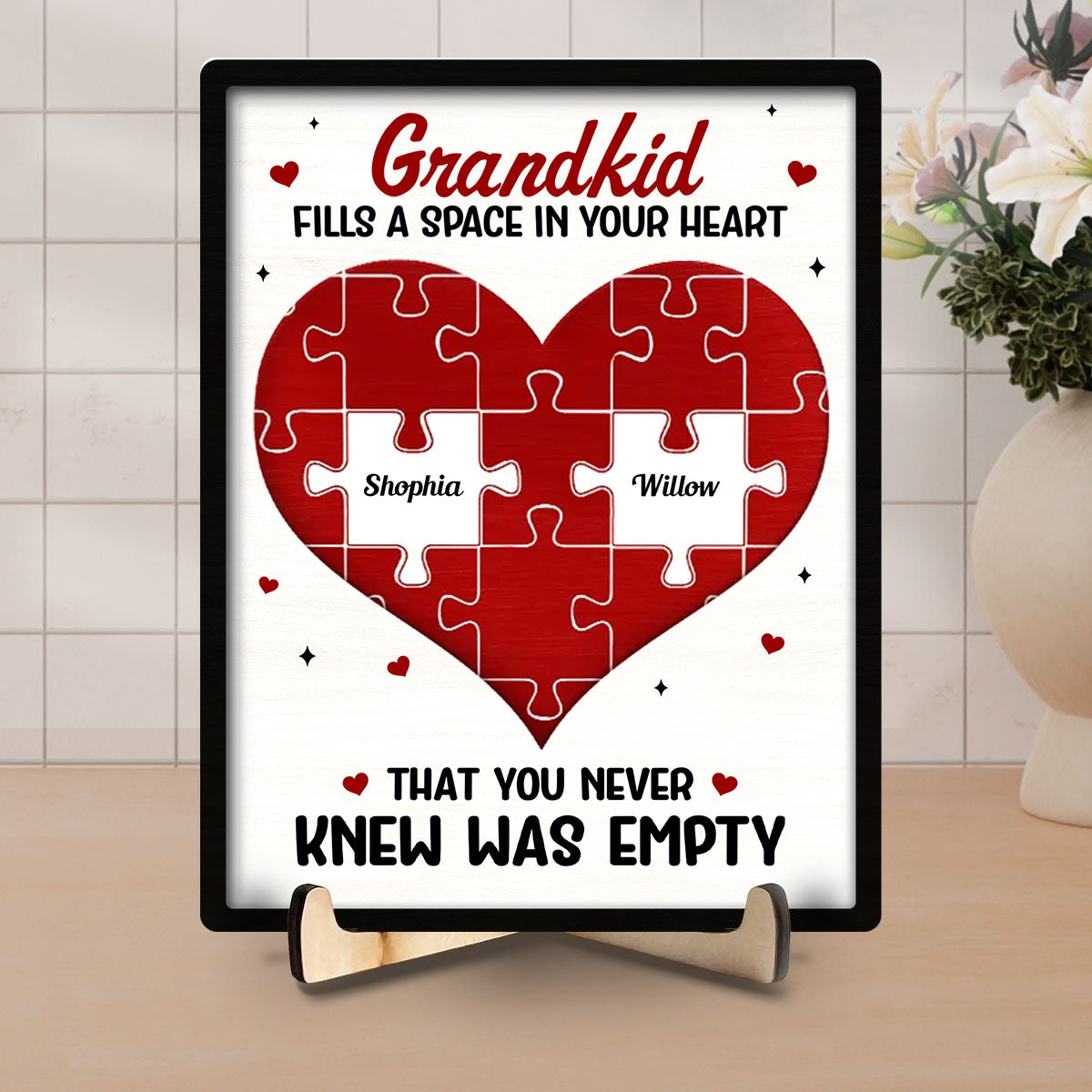 Grandkids Fill A Space In Your Heart - Personalized Wooden Plaque