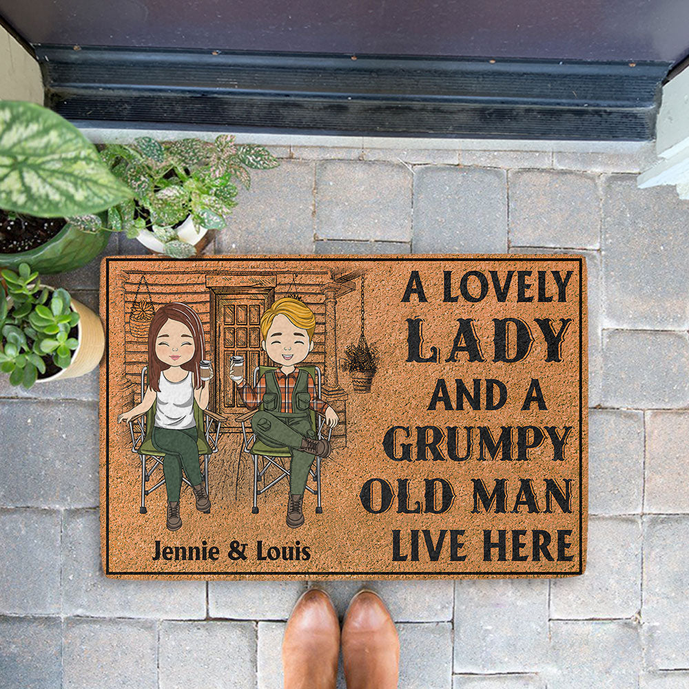A Lovely Lady And A Grumpy Man - Personalized Custom Doormat