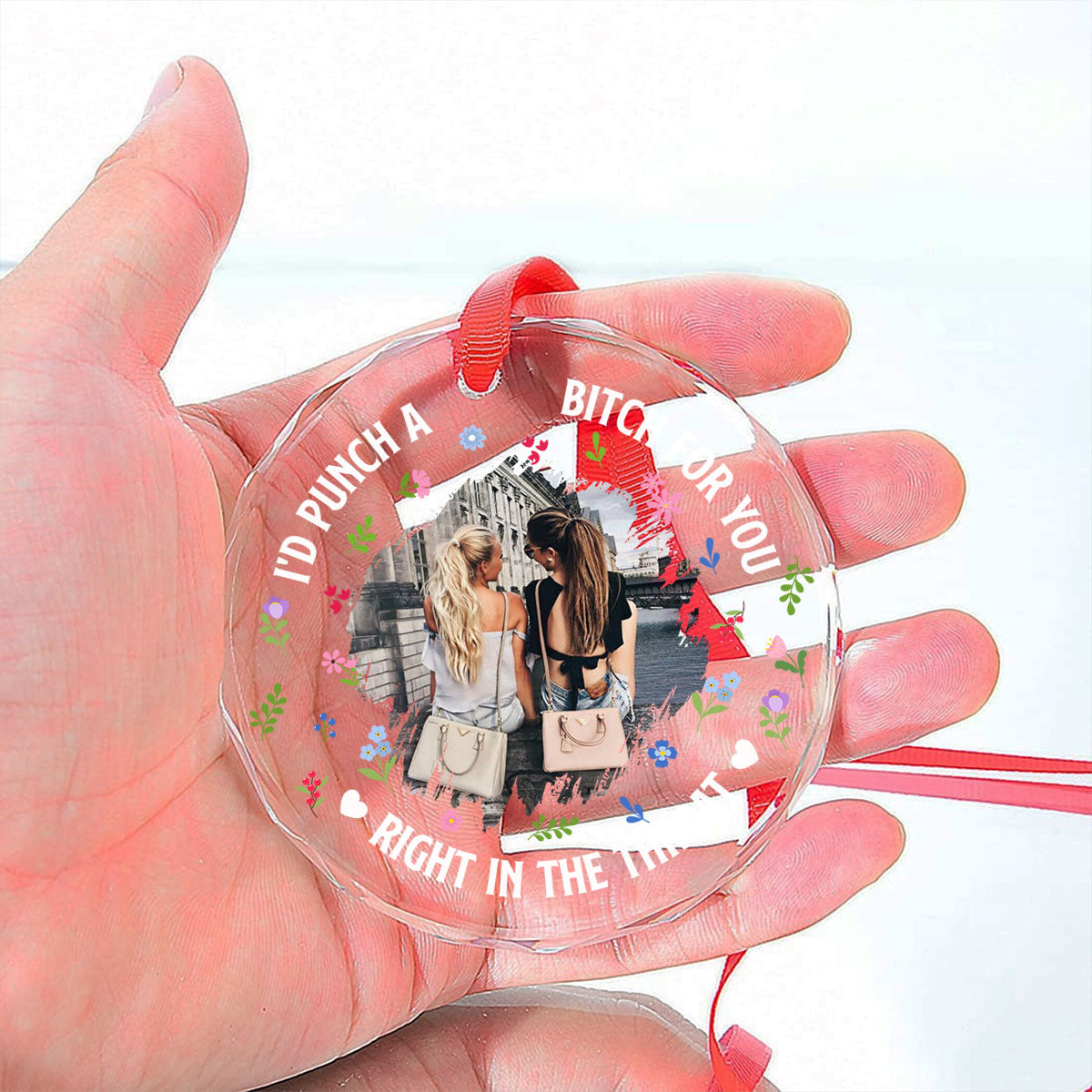 Punch Bitch Besties Photo Version - Personalized Custom Glass Ornament