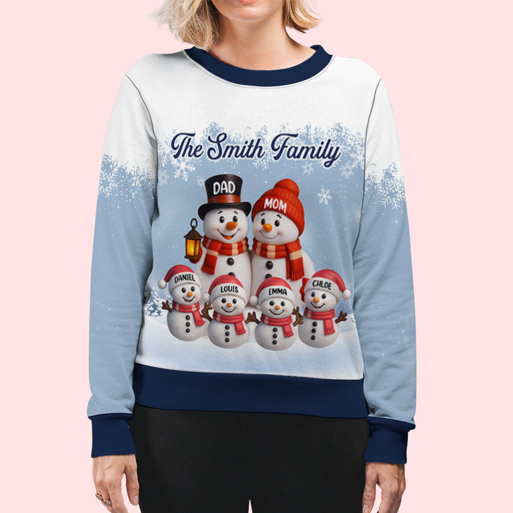 Happy Holiday Season Snowman Family - Personalized Custom All-Over-Print Sweatshirt
