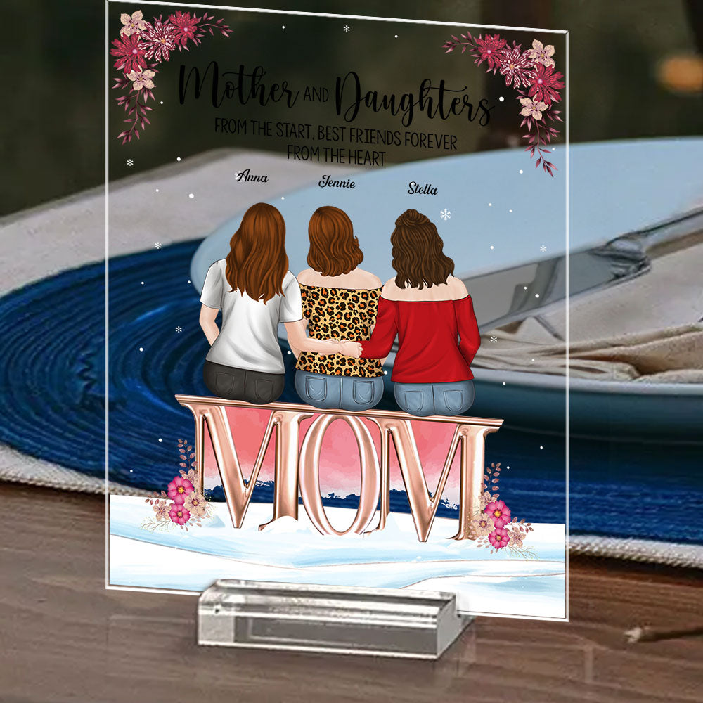 Mother And Daughters Forever Linked Together - Personalized Custom Acrylic Plaque With Base