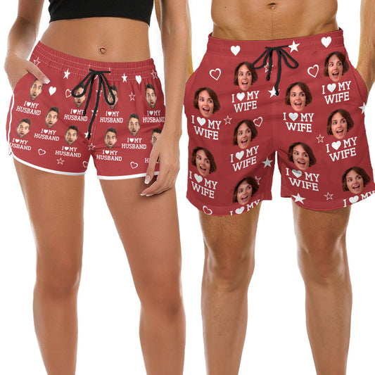 I Love My Partner  - Personalized Custom Couple Beach Shorts