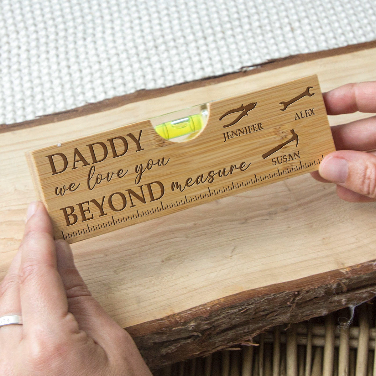 We Love You Beyond Measure - Personalized Custom Engraved Wooden Spirit Level Bottle Opener